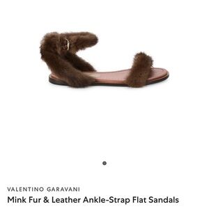VALENTINO GARAVANI Mink Fur & Leather Ankle-Strap Flat Sandals Size 36